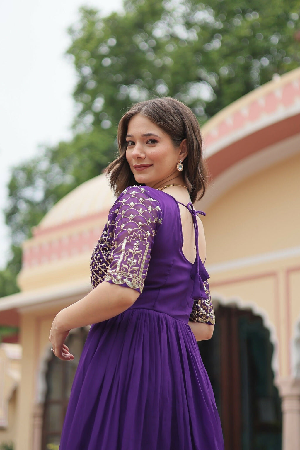 Joban Fashion Purple Georgette Sequence Embroidery Work Gown - Distacart