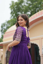 Joban Fashion Purple Georgette Sequence Embroidery Work Gown - Distacart
