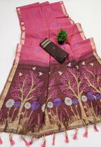 Vastranavya Pink Muga Cotton Meenakari & Azarakh Pallu Saree with Contrast Blouse - Distacart