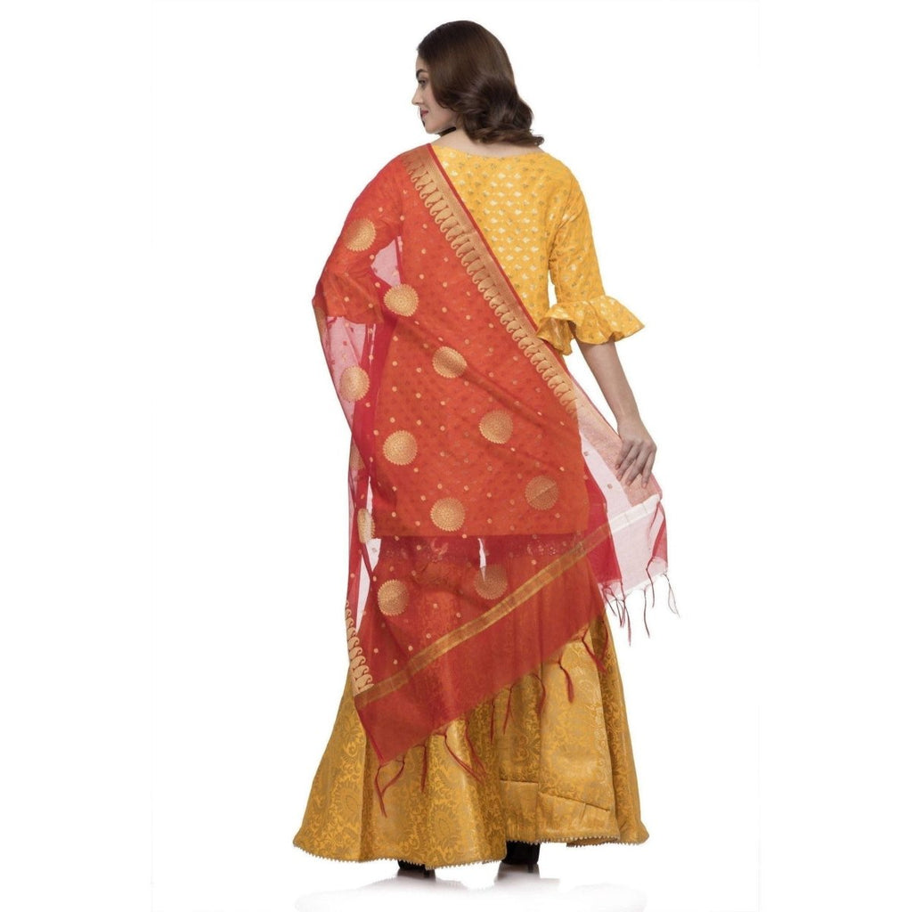 A R Silk Women's Vanarsi Silk Zari Embroidery Red Fancy Dupatta