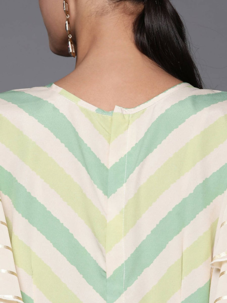 Ahalyaa Off White & Green Zig Zag Print Basic Jumpsuit - Distacart