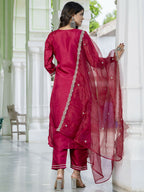 Vellora Red Silk Blend Embroidered Salwar Suit for Everyday Wear