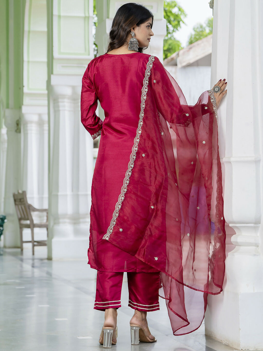 Vellora Red Silk Blend Embroidered Salwar Suit for Everyday Wear