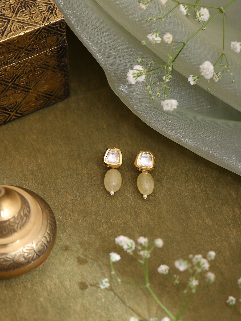 Ruby Raang Yellow Kundan Studs - Distacart