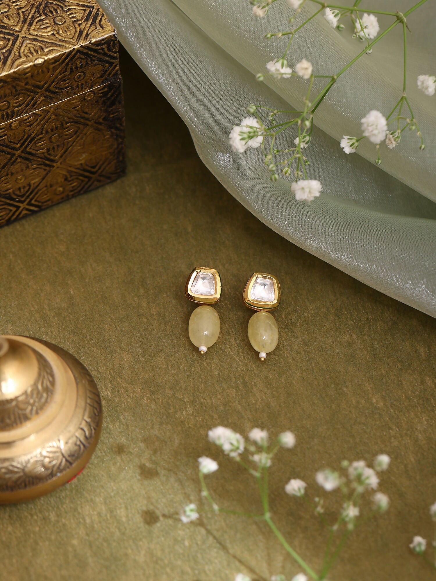 Ruby Raang Yellow Kundan Studs - Distacart
