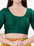 Joban Fashion Bottle-Green Dupion Silk Elbow Sleeveless Front Open Blouse