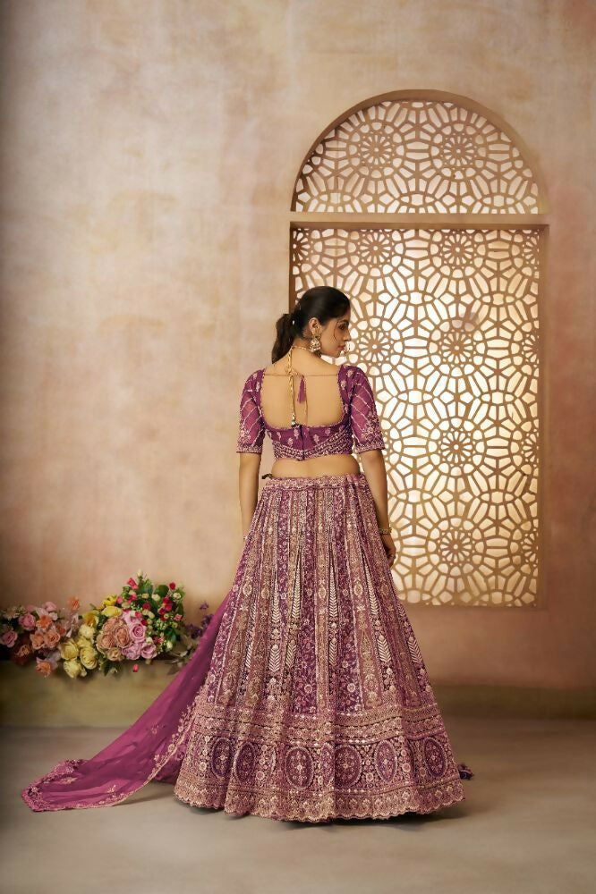 Kesar Fab Dark-Purple Net Hand_Woven Lehenga