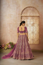 Kesar Fab Dark-Purple Net Hand_Woven Lehenga