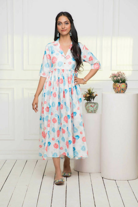 Myshka Women Multi - Floral Rayon A-Line V-Neck Dress
