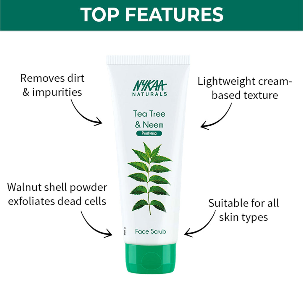 Nykaa Naturals Tea Tree & Neem Detox Face Scrub For Purifying, Acne Control & Clear Skin Glow - Tea Tree & Neem