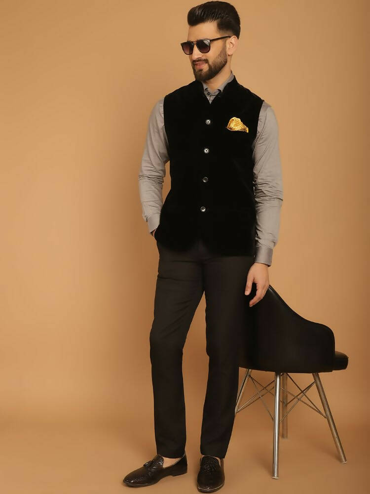 Even Apparels Nehru Jacket With Welt Pockets - Black