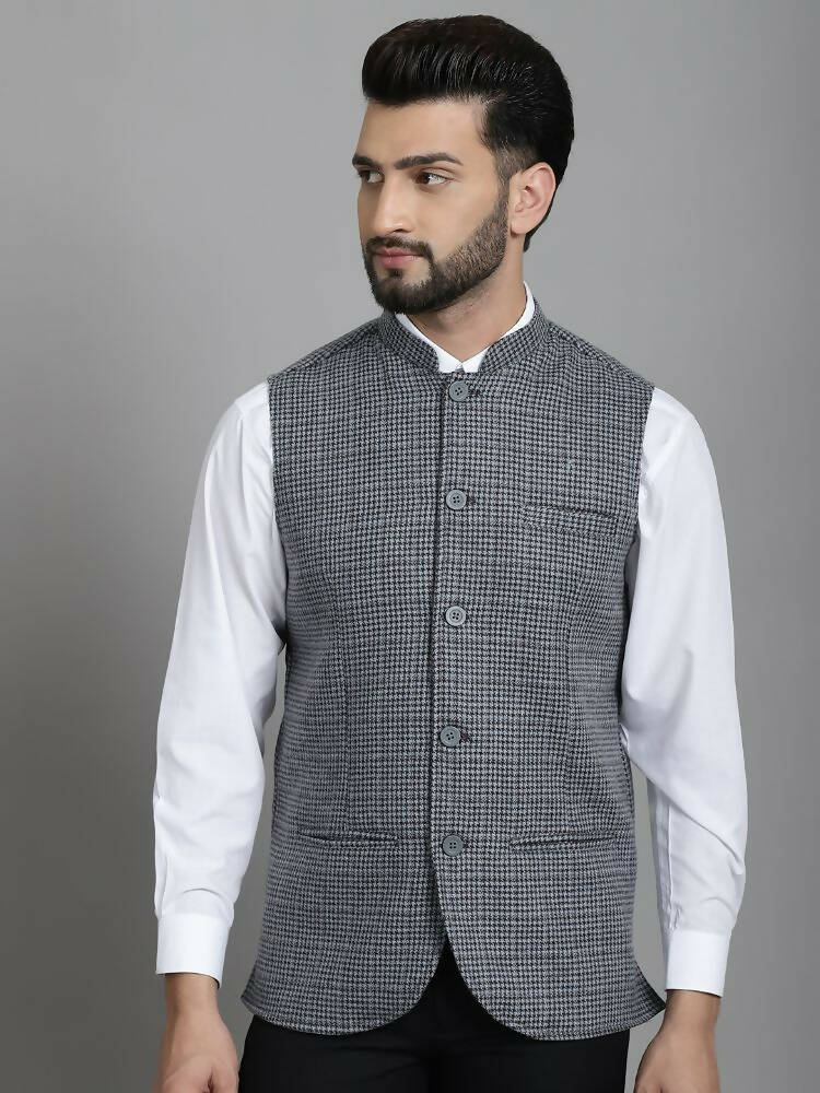 Even Apparels Nehru Jacket With Welt Pockets - Grey