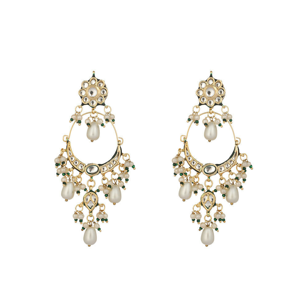 Nuyug 22K Gold Plated Crescent Kundan Drop Pearl Chandbali Earrings - Distacart