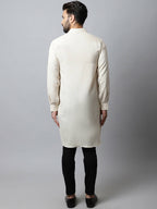 Even Apparels Cream Color Cotton Solid Men's Kurta With Shirt Collar (LN027) - Distacart
