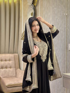 Teeya Creation Black Color Faux Georgette Embroidery Work Long Party Wear Gown