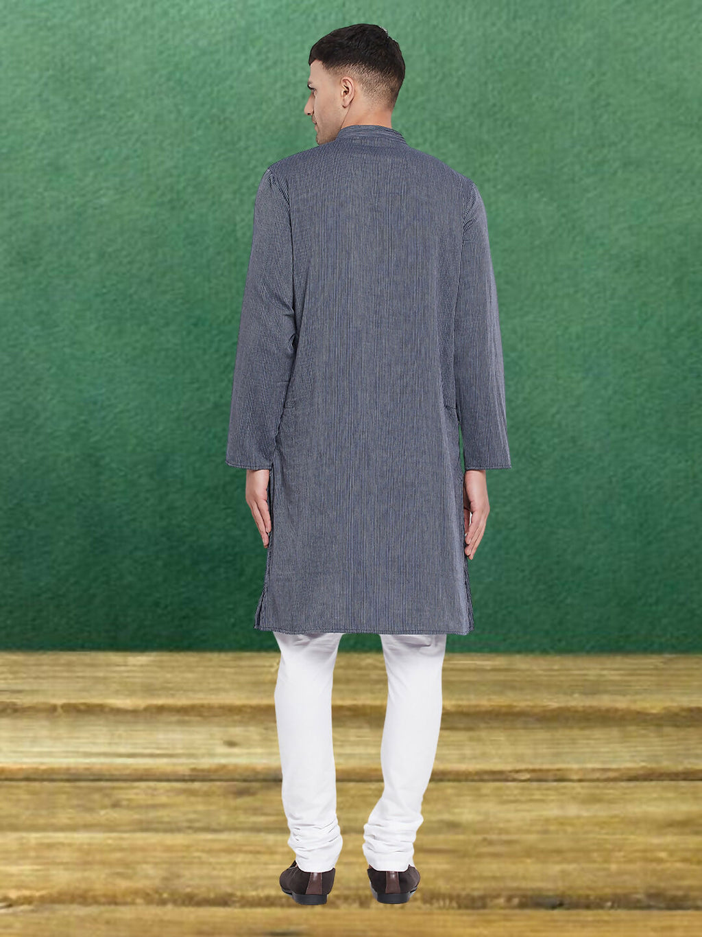 Even Apparels Men's Pure Cotton Grey Striped Kurta
