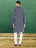 Even Apparels Men's Pure Cotton Grey Striped Kurta