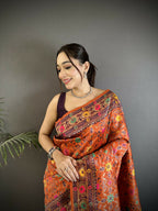Joban Fashion Orange Banarasi Soft Silk Woven Saree - Distacart