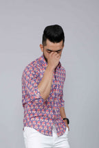 Miravan Men's Purple Floral Design Stylish Casual Cotton Shirt