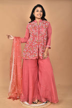 Morchari Women And Hand Embroidery Palazzo Set-Rust
