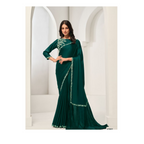 Green Crepe Satin Silk Handwork Saree with Unstitched Blouse - Norita Saanjh