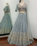 Jyoti Fashion Mesmerizing Grey Faux Georgette 3MM Sequins with Thread & Jari Embroidery Lehenga Choli with Dupatta