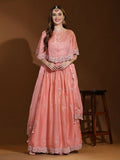 Peach Silk Embroidered Poncho Pattern Top & Lehenga with Dupatta - Tanya