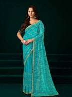 Joban Fashion Turquoise Net Party Wear Sarees - Distacart