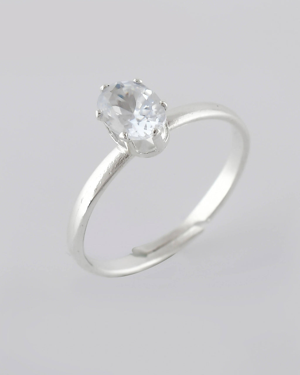 VOJ white CZ-detail Stainless Steel Cubic Zirconia Silver Plated adjustable finger Ring