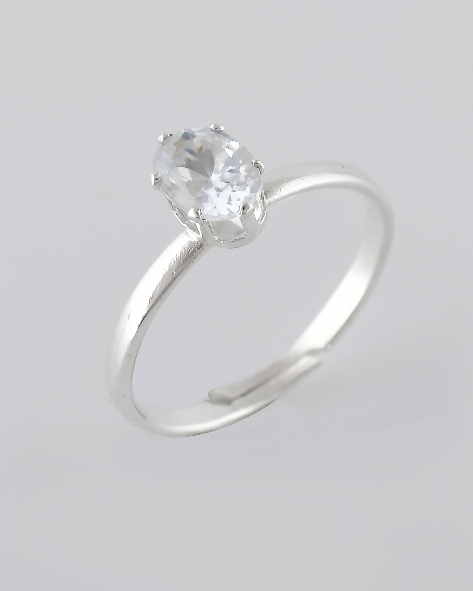 VOJ white CZ-detail Stainless Steel Cubic Zirconia Silver Plated adjustable finger Ring