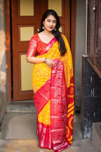 Yellow Jute Silk Printed Saree with Unstitched Blouse - Hiral Fashion