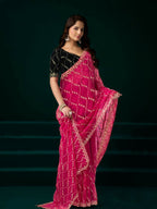 Joban Fashion Rani Pink Net Party Wear Sarees - Distacart