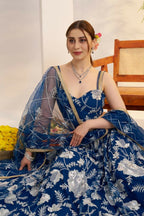 Aastha Fashion More Peach Blue Butterfly Net White Cotton Thread Work And Sequence Work Embroidery Wedding Wear Lehenga Choli