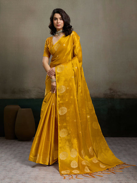 Shree Shyam Fashion Mustard Yellow Tissue Silk Saree