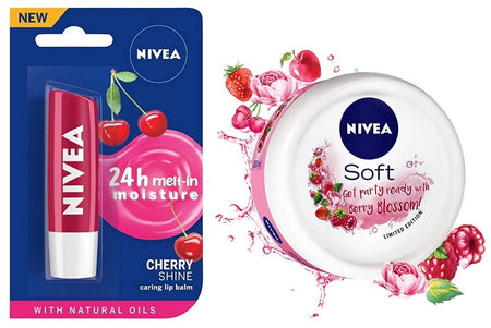Nivea Cherry Shine Lip Balm And Soft Berry Blossom Cream