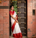 DEIANA'S Beautiful Designer Golden zari Soft Lichi Silk Saree - White