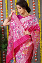 Jyoti Fashion Women's Rani Pink Banarasi Silk Zari Woven Saree with Blouse