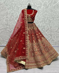 Jyoti Fashion Women's Red Velvet Multi Thread Embroidered with Zircon Diamond Wedding Lehenga Choli