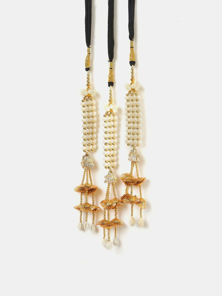Ruby Raang Gold Gota Pati Work And Threads With Pearrls And Black Thread And Shells - Distacart