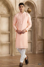Raivat Ethnic Banarasi Art Silk Mirror Work Kurta Pajama In Pink Colour