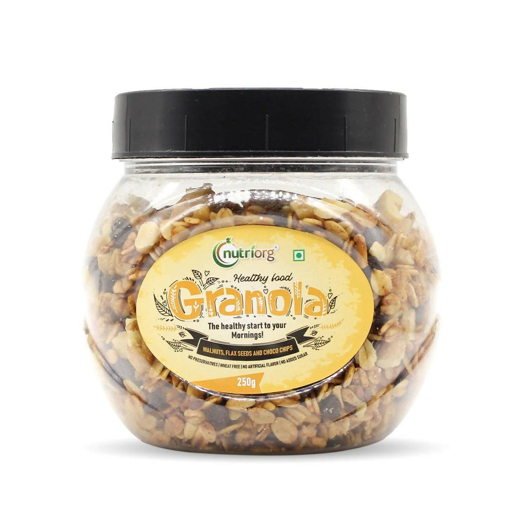 Nutriorg Crunchy Granola Walnut, Flaxseeds & Choco Chips Flavor - Distacart