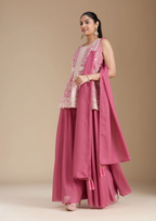 Teeya Creation Pink Color Star Georgette Party Wear Designer Peplum Sharara Set