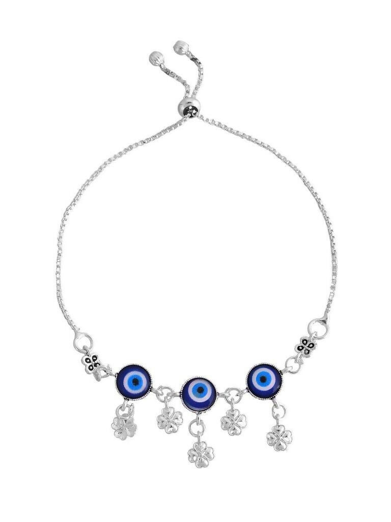 VOJ Set Of 2 Silver Plated Evil Eye Handcrafted Anklets - Distacart