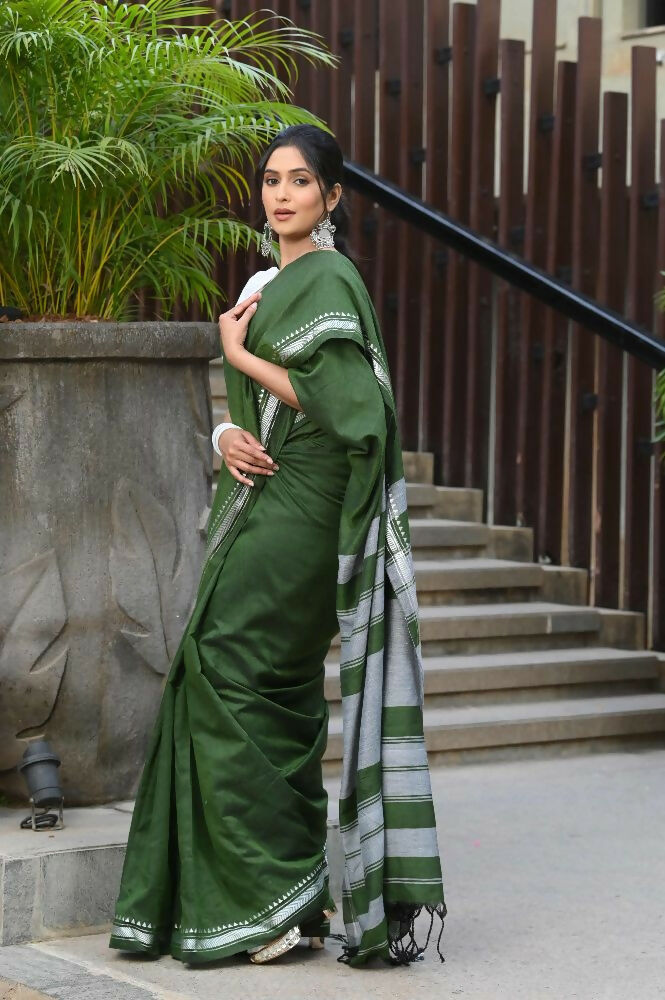 Beatitude Green Cotton Handloom Saree
