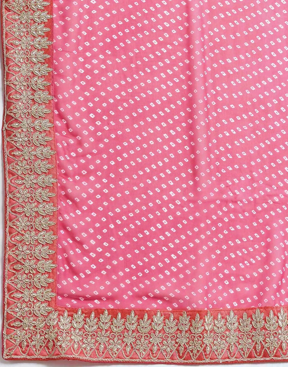 Joban Fashion Georgette Pink, White Color Bandhani Saree - Distacart