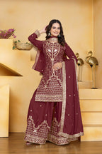 Teeya Creation Maroon Color Natural Crepe Silk Wedding Wear Trending Palazzo Set - Distacart