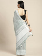 Shree Shyam Fashion Linen Sea Green Saree - Distacart