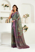 Joban Fashion Multicoloured Ikkat & Floral Linen Ready To Wear Saree With Unstitched Blouse - Distacart