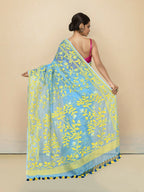 Joban Fashion Sky Blue Cotton Blend Jamdani Saree