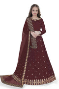 Dwiden Maroon Queen Tafetta Sattin Semi-Stitched Girl's Lehenga Choli